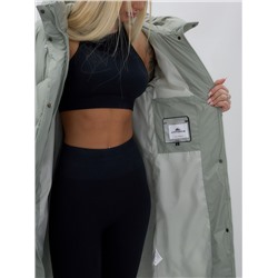 Пальто утепленное стеганное зимнее с капюшоном женское зеленого цвета 9612Z