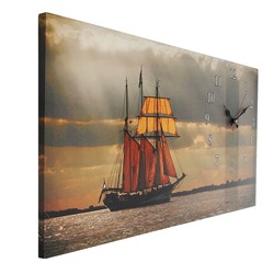 Часы настенные, на холсте, серия: Море, "Парусник", 40х76  см, микс