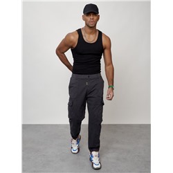 Джинсы карго мужские с накладными карманами темно-серого цвета 2422TC