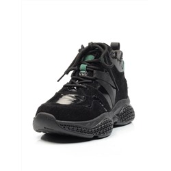 CSJ33-1 BLACK/GREEN Ботинки спортивные демисезонные женские (натуральная замша, байка) размер 36