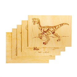Доски с рисунком для выжигания «Тираннозавр,Трицератопс, Стегозавр, Овираптор» серия «Динозавры» (5 штук)
