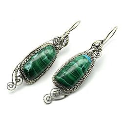 Серьги малахит с хризоколлой 15*47мм.