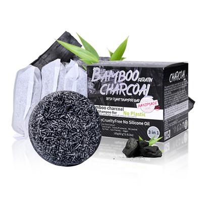 НАБОР органических твердых шампуней с БАМБУКОВЫМ УГЛЕМ Fresh Plant Shampoo Bar, 3 штуки по 60 гр.
