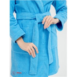 Махровый женский укороченный халат с капюшоном голубой МЗ-01 (62)