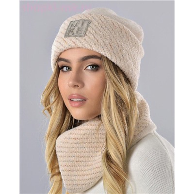 Мохер мульти отворот квадрат термо Комплект флис (шапка+снуд) (56-58)