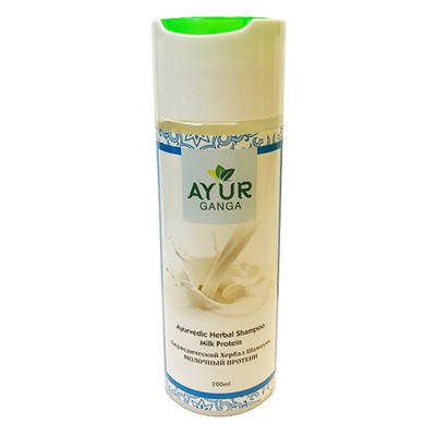 Ayurvedic Herbal Shampoo MILK PROTEIN, Ayur Ganga (Аюрведический хербал шампунь МОЛОЧНЫЙ ПРОТЕИН), 200 мл.