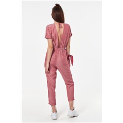Комбинезон летний брючный в полоску на красном