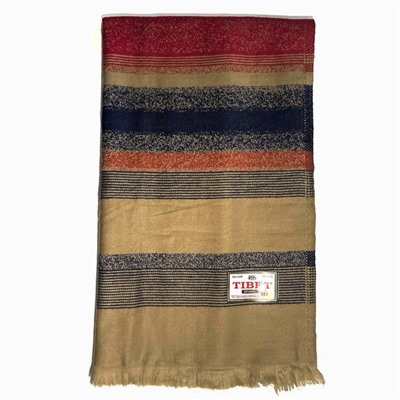 TIBET SHAWL, Тёплый тибетский палантин В КРАСНО-ОРАНЖЕВУЮ ПОЛОСКУ (размер 200 см. х 90 см.), 1 шт.
