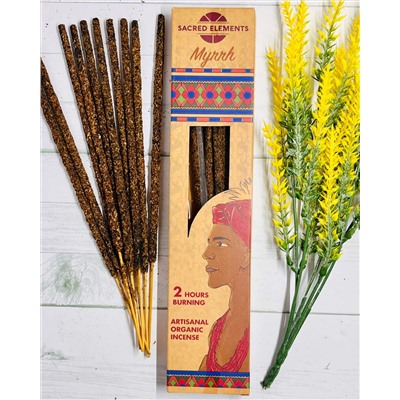 MYRRH Artisanal Organic Incense, Sacred Elements (Натуральные благовония ручной работы МИРРА, Секретные Элементы), уп. 10 палочек