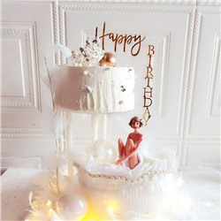 Топпер уголок «Happy Birthday» прозрачный фон с розовой надписью