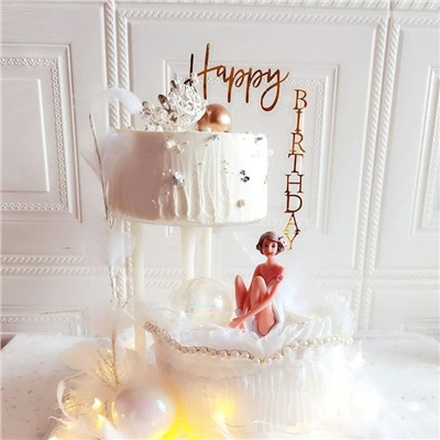 Топпер уголок «Happy Birthday» прозрачный фон с розовой надписью