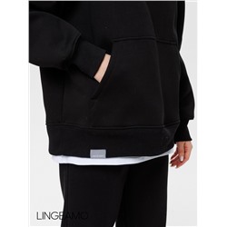 Женский худи оверсайз из футера с начесом Lingeamo черный ВК-24 (14)