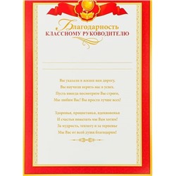Благодарность «Классному руководителю» красная рамка