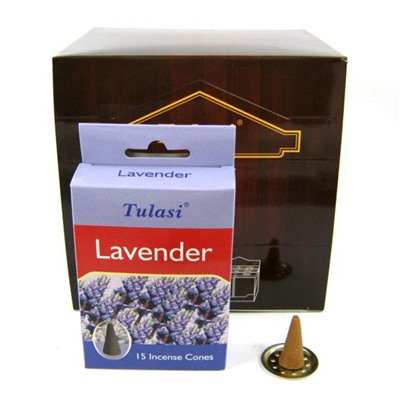 Tulasi Incense CONES LAVENDER, Sarathi (Туласи благовония КОНУСЫ ЛАВАНДА, Саратхи), уп. 15 конусов.