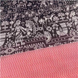 Сари ISHITA HOUSE, Dollar, с печатным принтом СБОР УРОЖАЯ, с РОЗОВОЙ каймой (Size: Onesize, с отрезом для блузы), 1 шт.