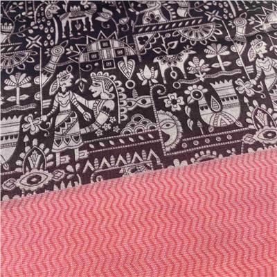 Сари ISHITA HOUSE, Dollar, с печатным принтом СБОР УРОЖАЯ, с РОЗОВОЙ каймой (Size: Onesize, с отрезом для блузы), 1 шт.