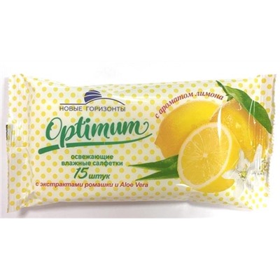 Влажные салфетки НОВЫЕ ГОРИЗОНТЫ Optimum освежающие Лимон/15шт (выпис.по 4шт.)