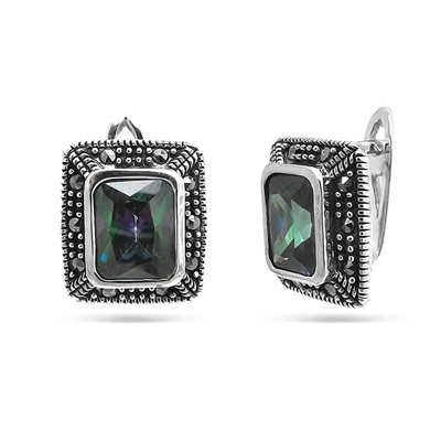 Серьги из серебра марказит, мистик кварц, SL-AGA78