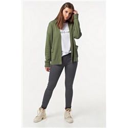 Кардиган вязаный свободный короткий с карманами зеленый