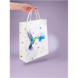 Пакет "Сумочка" п/подарок 23*18*10см Колибри с цветком, мат. лам. и глит. (мин.12шт) ППК-3686