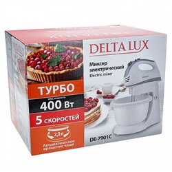 Миксер 400 Вт с чашей 2 л DELTA LUX DE-7901C белый с серым