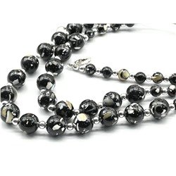 Колье двойное шарики 6-10мм с перламутром, цв.черный, 50см