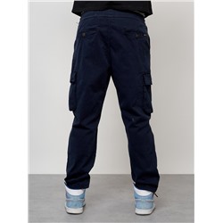 Джинсы карго мужские с накладными карманами темно-синего цвета 2421TS