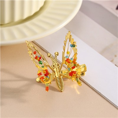 Движущаяся заколка-бабочка из 90-х на пружинке с бисером, 1 штука