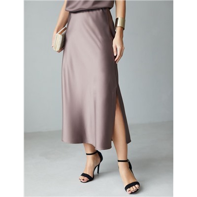 Юбка миди с разрезом из струящегося плотного сатина