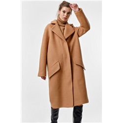 Пальто оверсайз длинное из шерсти кэмел