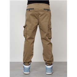 Джинсы карго мужские с накладными карманами бежевого цвета 2424B