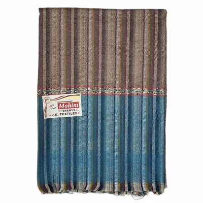 MOHINI SHAWLS Тёплый тибетский палантин В ПОЛОСКУ, цвет КОРИЧНЕВЫЙ (размер 200 см. х 90 см.), 1 шт.