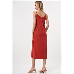 Платье-комбинация с высоким разрезом терракотовое