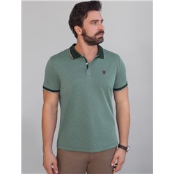 Футболка поло с воротником на пуговицах из полотна пике с меланжевым плетением с эластаном