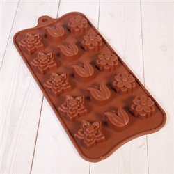 Форма силиконовая для шоколада "Тюльпан и нарцисс" 20*10 см, 15 ячеек