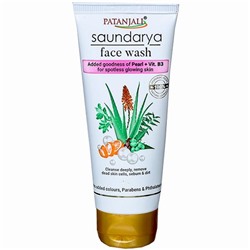 SAUNDARYA FACE WASH with Orange Peel, Neem, Tulsi & Aloe Vera, Patanjali (САУНДАРЬЯ средство для умывания с апельсиновой кожурой, нимом, тулси и алоэ вера, Патанджали), 100 г.