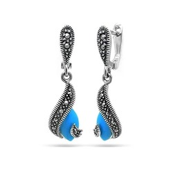 Серьги из серебра бирюза пресс., марказит, SL-AGA32