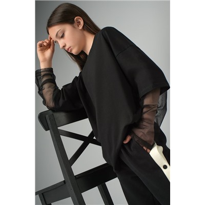 Лонгслив для девочки оверсайз с двойным рукавом Happyfox