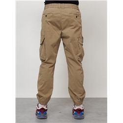 Джинсы карго мужские с накладными карманами бежевого цвета 2428B