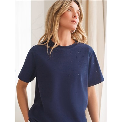 Футболка из премиального хлопка с принтом стразами