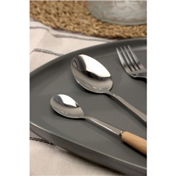Набор столовых приборов из нержавеющей стали Доляна Wood, 4 предмета, цвет металла серебряный