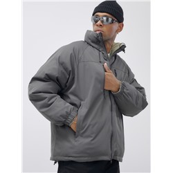 Куртка двухсторонняя мужская молодежная зимняя серого цвета 25308Sr
