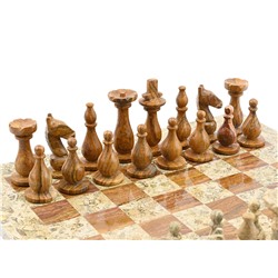 Шахматы из ракушечника и оникса коричневого ALA 12*12 (30*30см) уп. бархат.