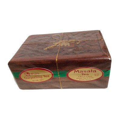 Pure DARJEELING Tea + MASALA Tea (Подарочный набор чая ДАРДЖИЛИНГ + МАСАЛА в деревянной коробке), 2x50 г.