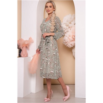 Платье "Волшебная история" (олива/цветы) П5778