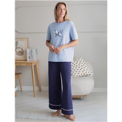 Укороченные брюки из эластичного хлопка с контрастным кантом