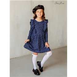 Платье София рукав синие маки на черном ФМ