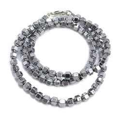 Бусы ГРАНЕНЫЕ из ГЕМАТИТА, цвет SILVER - целебные нормализуют давление (бусины по 3-4 мм., длина нити 43-45 см.), 1 шт.