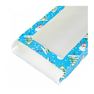 Коробка под шоколадку "Снеговики и елки" с окном 18*9*1,4 см