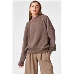 Джемпер вязаный оверсайз с высоким горлом ореховый